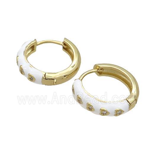 Copper Hoop Earring White Enamel Heart Gold Plated