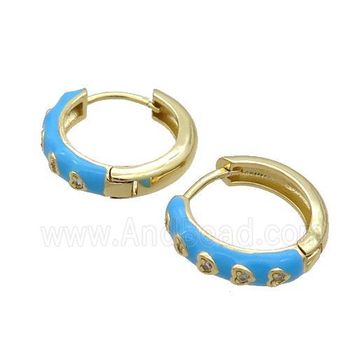 Copper Hoop Earring Blue Enamel Heart Gold Plated