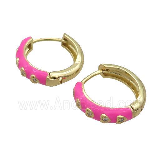 Copper Hoop Earring Hotpink Enamel Heart Gold Plated