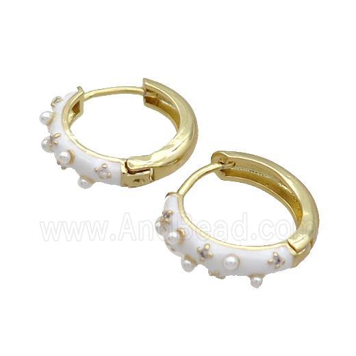 Copper Hoop Earring White Enamel Gold Plated