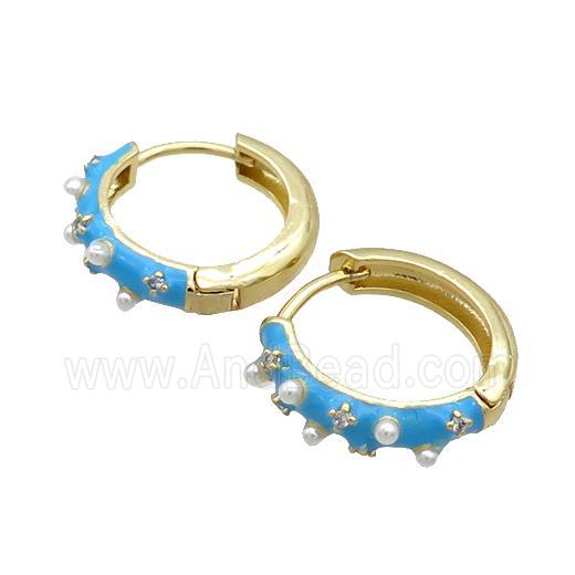 Copper Hoop Earring Blue Enamel Gold Plated