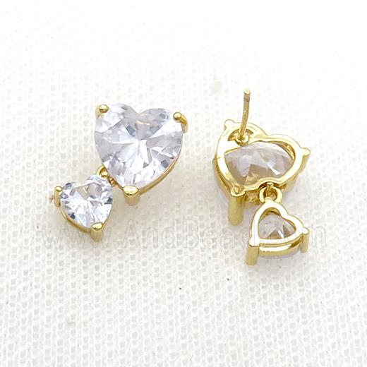 Copper Stuc Earring Pave Clear Crystal Glass Gold Plated