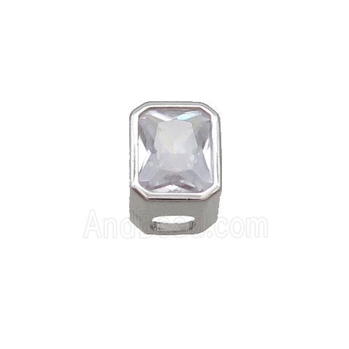 Copper Rectangle Beads Pave Clear Crystal Glass Large Hole Platinum Plated