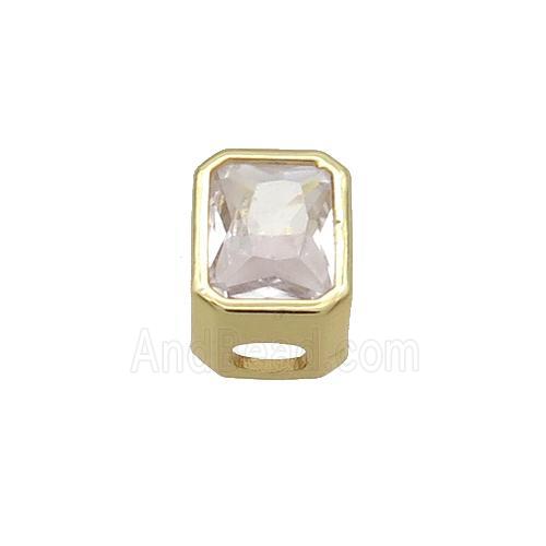 Copper Rectangle Beads Pave Clear Crystal Glass Large Hole Gold Plated