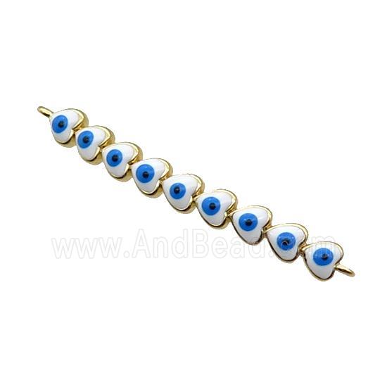 Copper Heart Link Connector White Enamel Evil Eye Stick Gold Plated