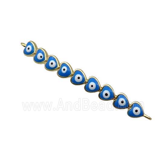 Copper Heart Link Connector Blue Enamel Evil Eye Stick Gold Plated