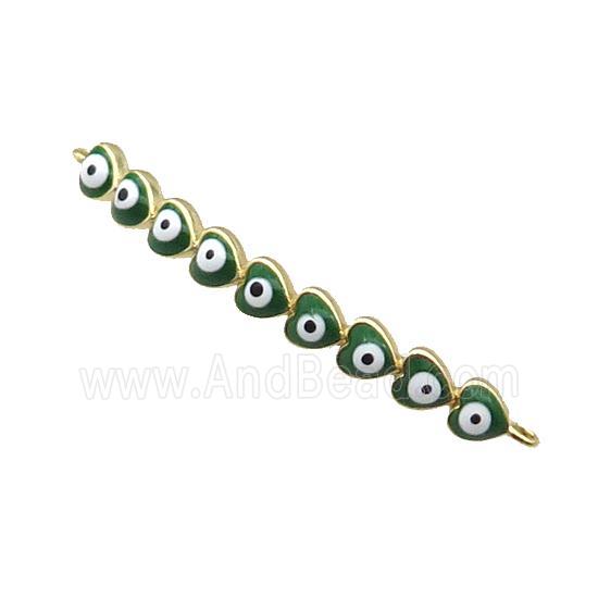 Copper Heart Link Connector Green Enamel Evil Eye Stick Gold Plated