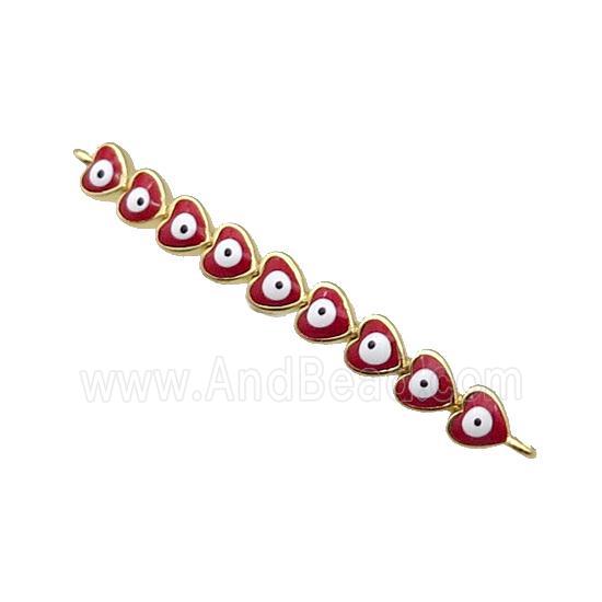 Copper Heart Link Connector Red Enamel Evil Eye Stick Gold Plated