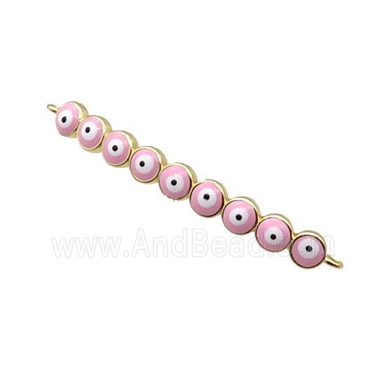 Copper Circle Link Connector Pink Enamel Evil Eye Stick Gold Plated