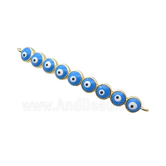 Copper Circle Link Connector Blue Enamel Evil Eye Stick Gold Plated