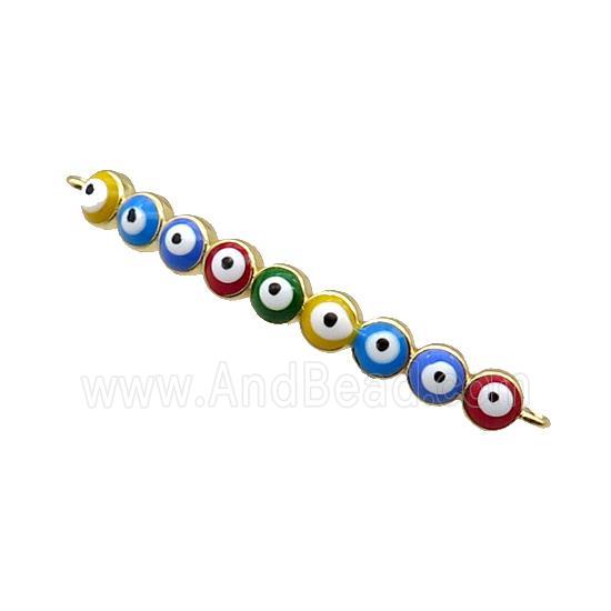 Copper Circle Link Connector Multicolor Enamel Evil Eye Stick Gold Plated