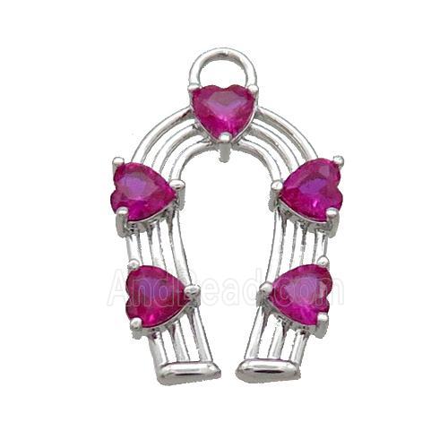 Copper HorseShoe Pendant Pave Hotpink Crystal Glass Platinum Plated