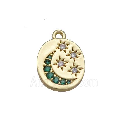 Copper Moon Star Pendant Pave Zircon Oval Gold Plated