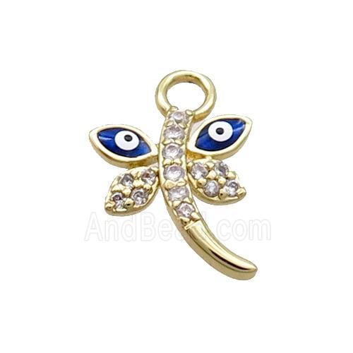 Copper Dragonfly Pendant Pave Zircon Evil Eye Gold Plated