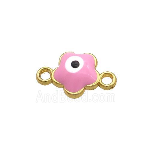 Copper Flower Evil Eye Connector Pink Enamel Gold Plated