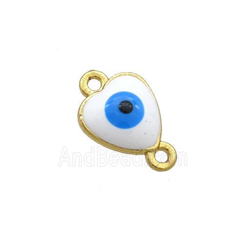 Copper Heart Evil Eye Connector White Enamel Gold Plated