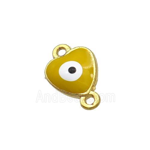 Copper Heart Evil Eye Connector Yellow Enamel Gold Plated