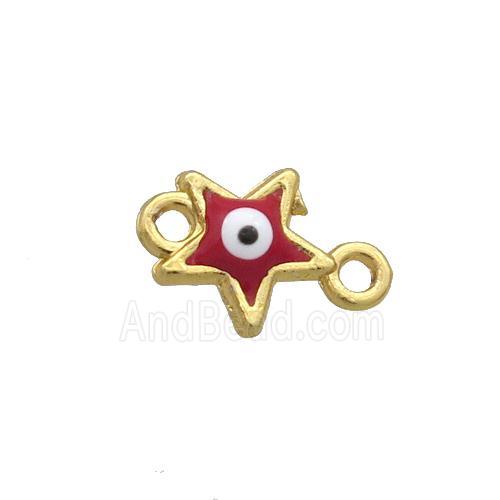 Copper Star Evil Eye Connector Red Enamel Gold Plated
