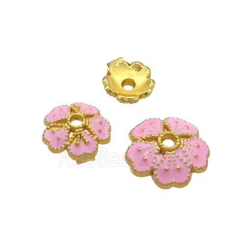Copper Beadcaps Pink Enamel Gold Plated