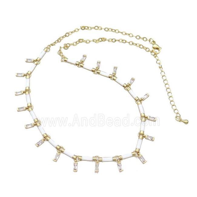 Copper Necklace Pave Zircon White Enamel Gold Plated