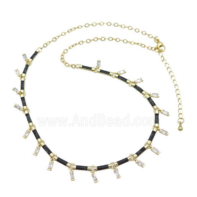 Copper Necklace Pave Zircon Black Enamel Gold Plated