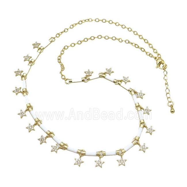 Copper Necklace Pave Zircon White Enamel Gold Plated
