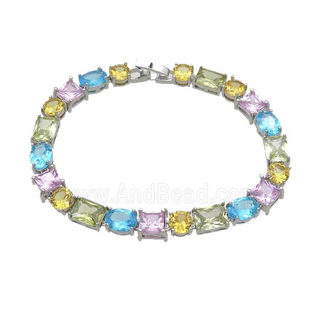 Copper Bracelet Pave Crystal Glass Multicolor Platinum Plated