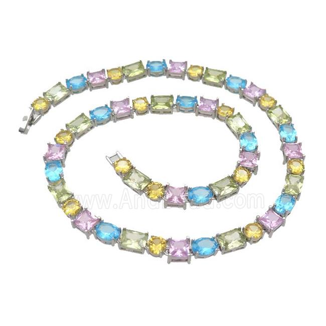 Copper Necklace Pave Crystal Glass Multicolor Platinum Plated