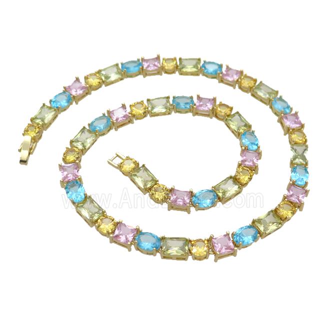 Copper Necklace Pave Crystal Glass Multicolor Gold Plated