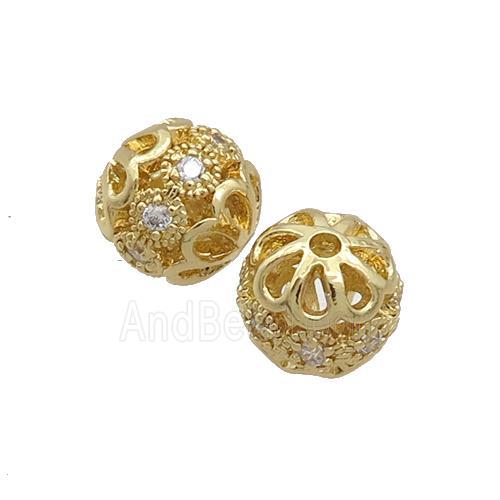 Round Copper Beads Pave Zircon Gold Plated