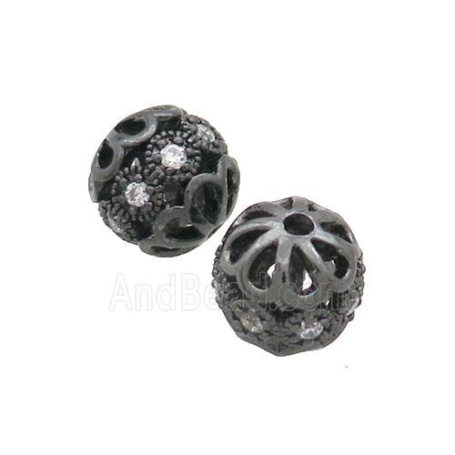 Round Copper Beads Pave Zircon Black Plated