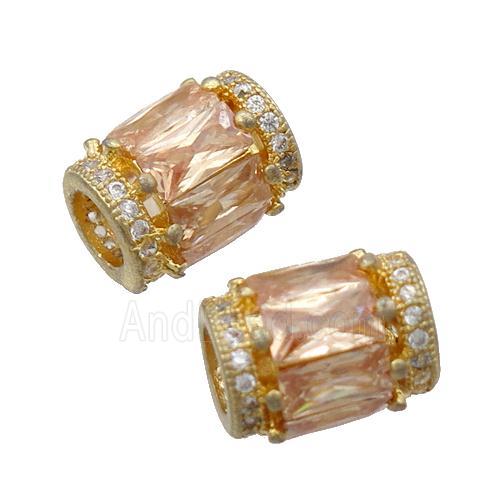 copper tube beads pave zircon, gold plated