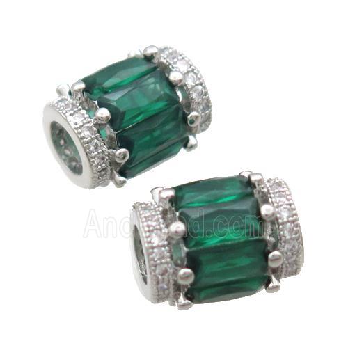 copper tube beads pave zircon, platinum plated