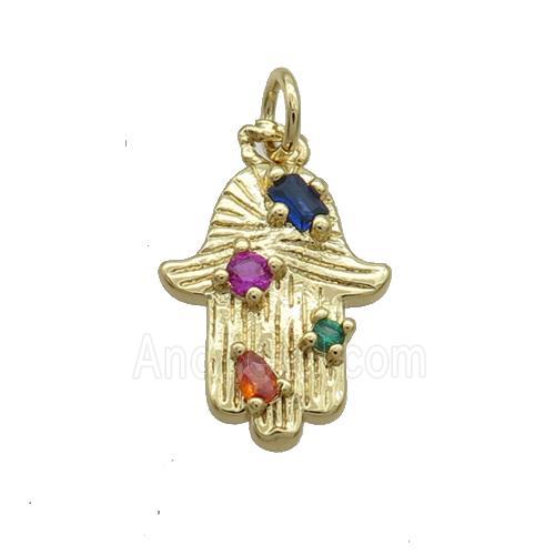 Copper Hamsahand Pendant Pave Zircon Gold Plated