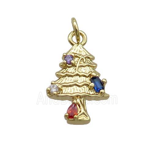 Copper Christmas Tree Pendant Pave Zircon Gold Plated