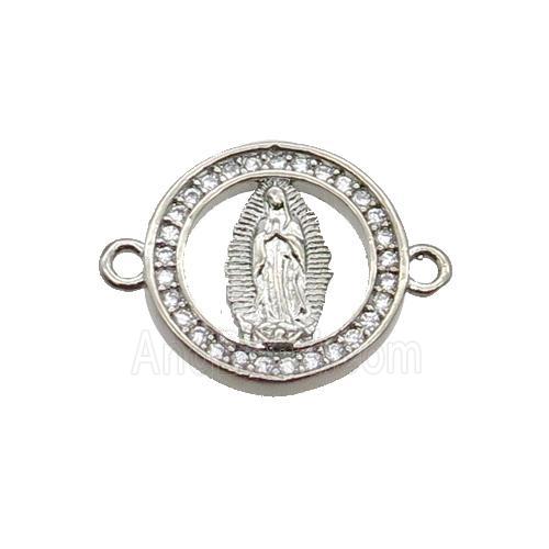Copper Circle Connector Pave Zircon Virgin Mary Platinum Plated