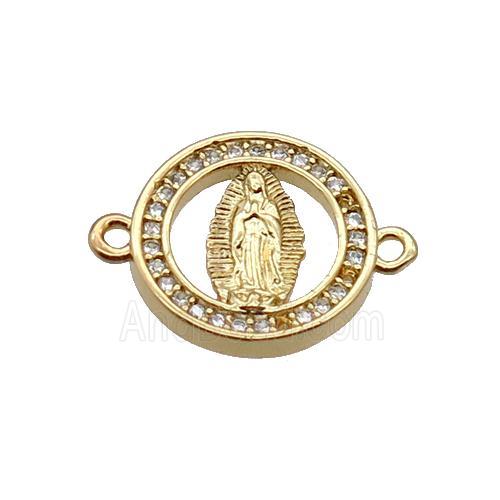 Copper Circle Connector Pave Zircon Virgin Mary Religious Gold Plated