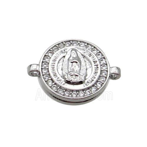 Copper Circle Connector Pave Zircon Virgin Mary Religious Platinum Plated