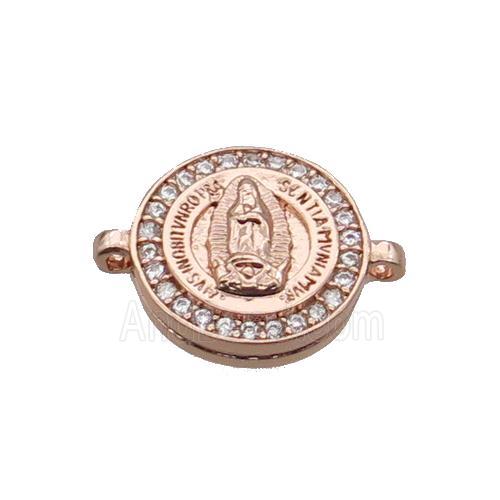 Copper Circle Connector Pave Zircon Virgin Mary Rose Gold