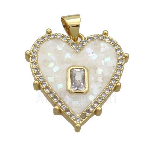 Copper Heart Pendant Pave Shell White Gold Plated