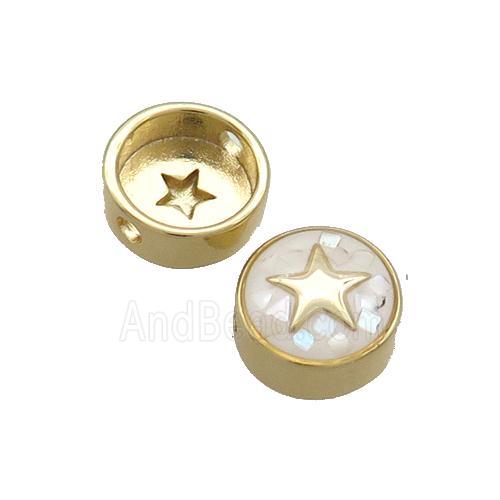 Copper Button Beads Pave Shell White Star Gold Plated