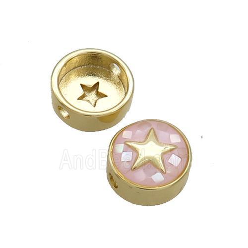 Copper Button Beads Pave Shell Pink Star Gold Plated