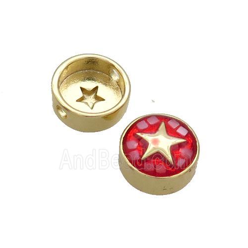 Copper Button Beads Pave Shell Red Star Gold Plated