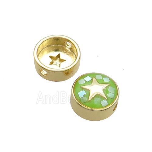 Copper Button Beads Pave Shell Green Star Gold Plated