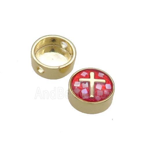 Copper Button Beads Pave Shell Red Cross Gold Plated