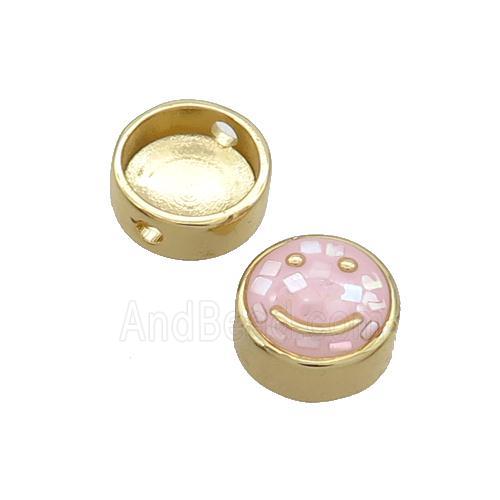 Copper Button Beads Pave Shell Pink Smileface Gold Plated