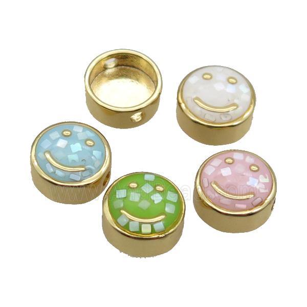 Copper Button Beads Pave Shell Smileface Gold Plated Mixed