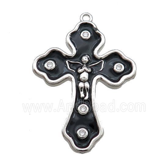 Copper Cross Pendant Black Enamel Platinum Plated