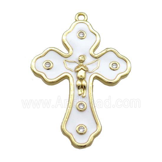 Copper Cross Pendant White Enamel Gold Plated