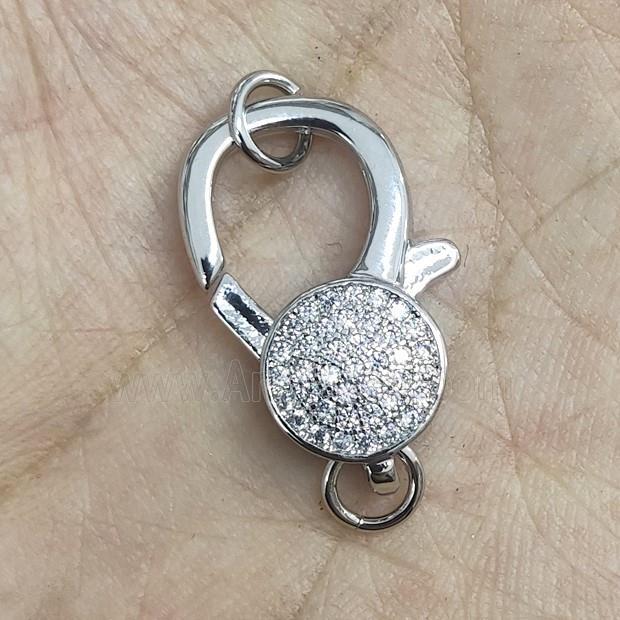 Copper Lobster Clasp Pave Zircon Platinum Plated